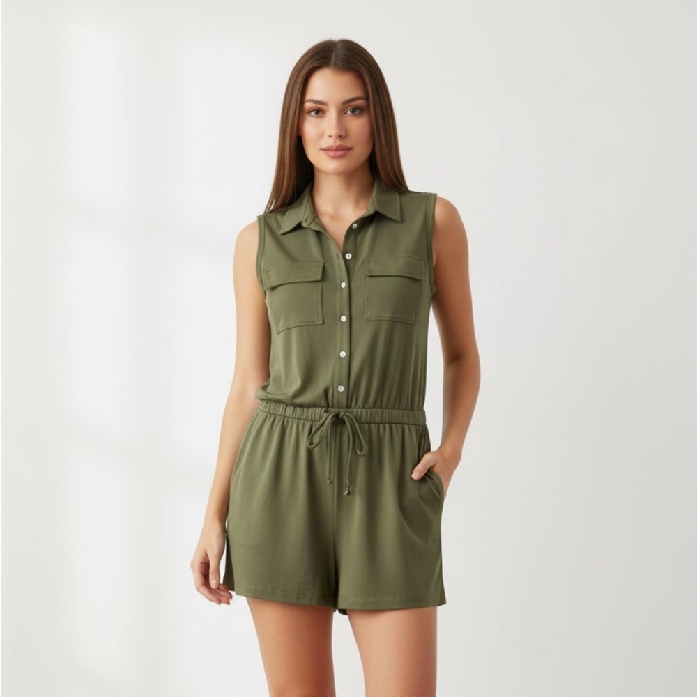Lou & Grey Olive‎ Green Sleeveless Summer Romper Small 184